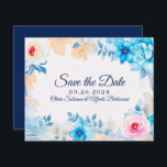 Papier Aquarelle bleu marine floral Enregistrer la date<br><div class="desc">Cette aquarelle bleu océan fleurie Save the Date est parfaite pour votre look cool d'été, mariage de style moderne. Le bleu de l'océan et le style cool des fleurs accompagnées de fleurs complémentaires roses et moelleuses minimalistes vous feront vivre votre vision ! Ce design de tons bleus et roses, des...</div>