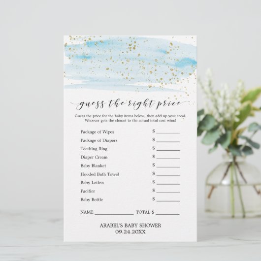 Papier Aquarelle Bleu & Or Devinez Le Bon Jeu De Prix (Debout devant)