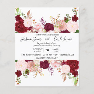 Papier Aquarelle bleu rose bordeaux Budget floral