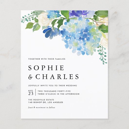 Papier Aquarelle bleue Hydrangea Faire-part de mariage (Devant)
