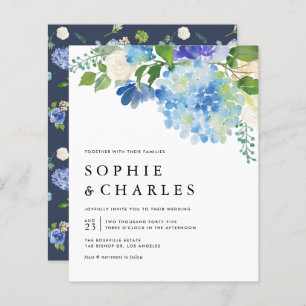 Papier Aquarelle bleue Hydrangea Faire-part de mariage