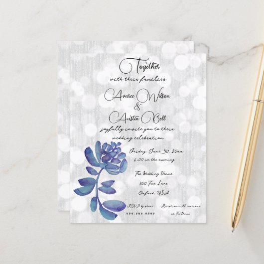 Papier Aquarelle bleue Succulent Minimaliste (Devant/Arrière en situation)