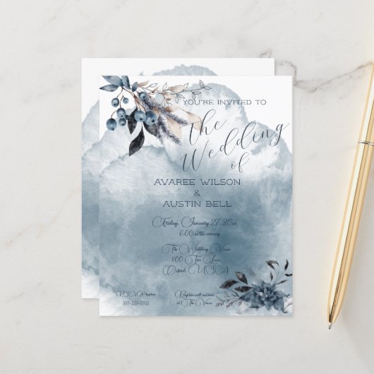 Papier Aquarelle bleue Winterberry (Devant/Arrière en situation)