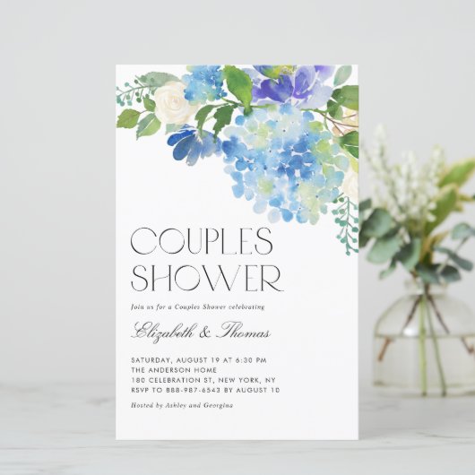 Papier Aquarelle Blue Hydrangea Couples Douche (Debout devant)