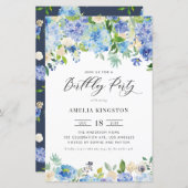 Papier Aquarelle Blue Hydrangea Invitation d'anniversaire (Devant / Derrière)