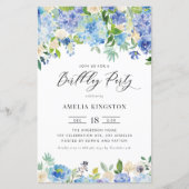Papier Aquarelle Blue Hydrangea Invitation d'anniversaire (Devant)
