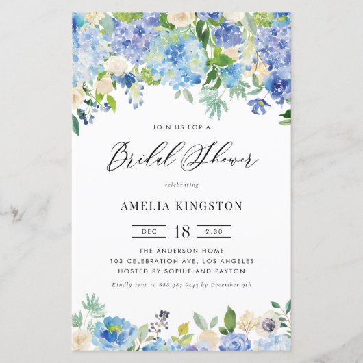 Papier Aquarelle Blue Hydrangea Invitation de douche nupt (Devant)
