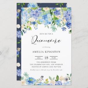 Papier Aquarelle Blue Hydrangea Quinceañera Invitation