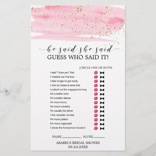 Papier Aquarelle Blush & Gold Mariage Word Jeu de recherc (Devant)