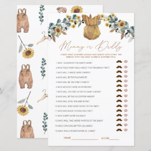 Papier Aquarelle Boho maman ou papa Baby shower jeu