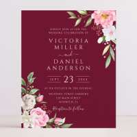 Aquarelle Bourgogne Faire-part de mariage Floral