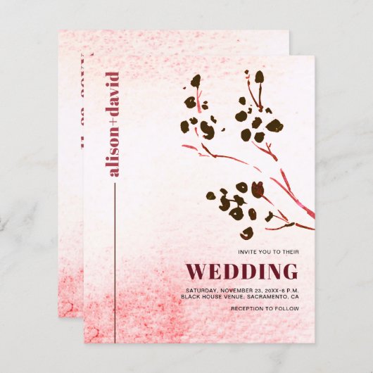Papier Aquarelle, branche Japandi Code QR BUDGET mariage (Devant / Derrière)