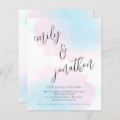 Papier Aquarelle Budget bleu rose QR Code Mariage Invitat (Devant / Derrière)