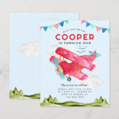 Papier Aquarelle Budget Ciel Nuages Avion rouge Anniversa (Devant / Derrière)