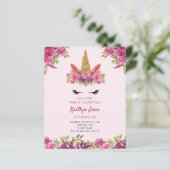 Papier Aquarelle BUDGET Floral Unicorn rose Invitation (Debout devant)