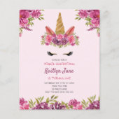 Papier Aquarelle BUDGET Floral Unicorn rose Invitation (Devant)