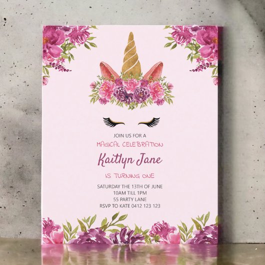 Papier Aquarelle BUDGET Floral Unicorn rose Invitation