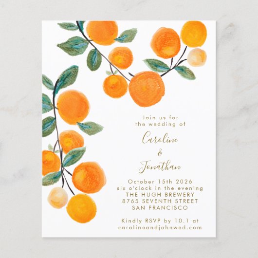 Papier Aquarelle Budget Mariage d'agrumes orange (Devant)