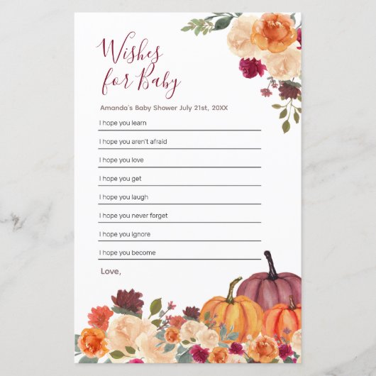 Papier Aquarelle Burnt Orange Citrouille Voeux pour bébé (Devant)