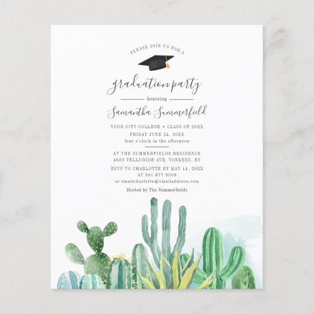 Papier Aquarelle Cactus Graduation 2025 Invitation de fêt (Devant)