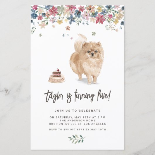Papier Aquarelle Chien Poméranien Invitation Anniversaire (Devant)