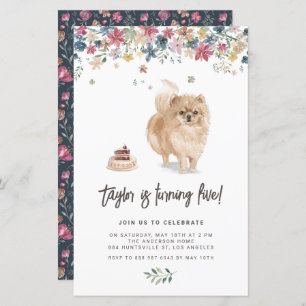 Papier Aquarelle Chien Poméranien Invitation Anniversaire