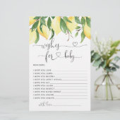 Papier Aquarelle Citron Baby shower Waches for Baby Card (Debout devant)