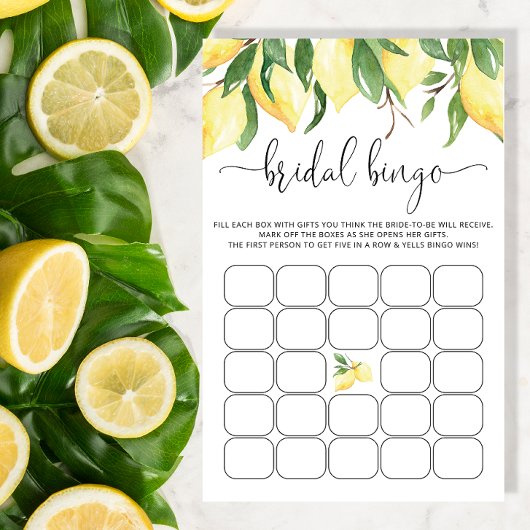 Papier Aquarelle Citron Fête des mariées Jeu de Bingo