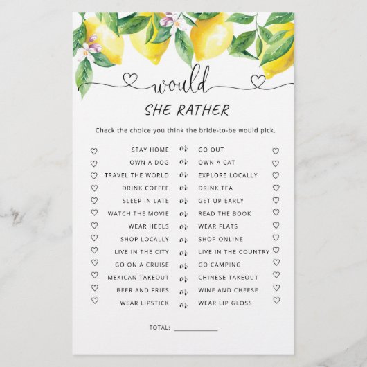 Papier Aquarelle citron Voudrait-elle plutôt le jeu nupti (Devant)