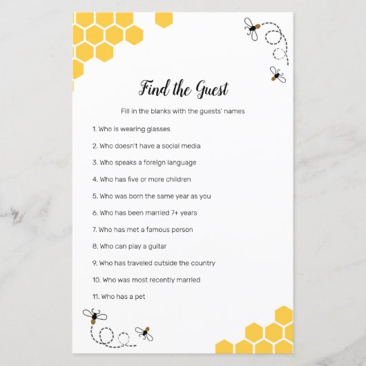 Papier Aquarelle d'abeille Trouvez le jeu Invité (Devant)