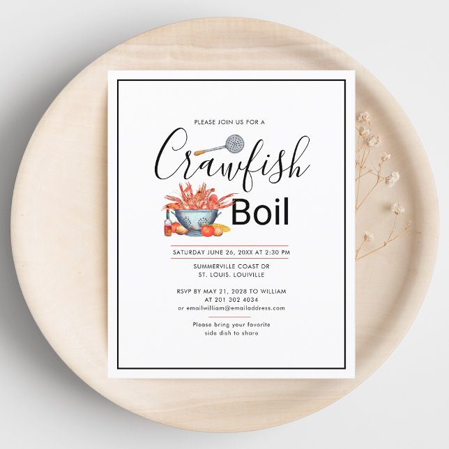 Papier Aquarelle de l'écrevisse Famille Invitation de cui (Crawfish Boil Watercolor Family Cookout Invitation)