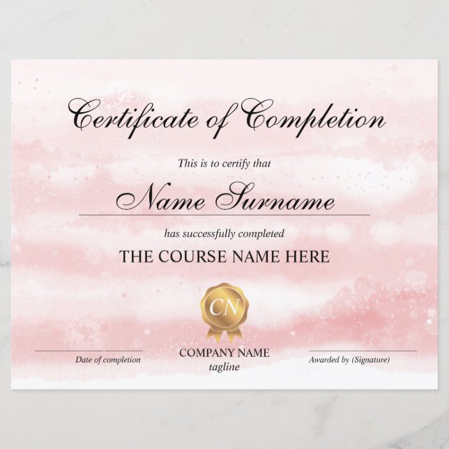Papier Aquarelle du cours de certificat d'achèvement (Devant)