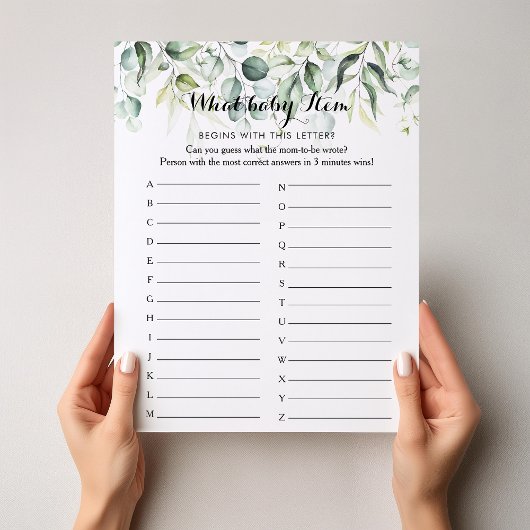 Papier Aquarelle Eucalyptus Green ABC Baby shower Jeu