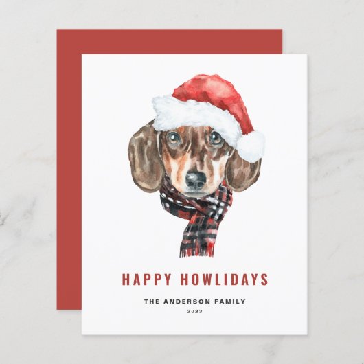 Papier Aquarelle Festive Dachshund Père Noël Joyeux Howli (Devant / Derrière)