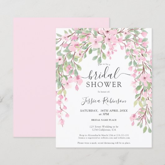 Papier aquarelle fleurie rose budget nuptiale (Devant / Derrière)