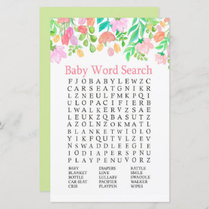 Papier Aquarelle Fleurs Baby shower Word Search Jeu