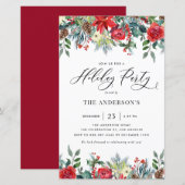 Papier Aquarelle Fleurs d'hiver Invitation Fête de Vacanc (Devant / Derrière)