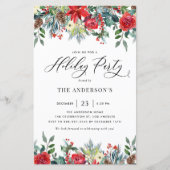 Papier Aquarelle Fleurs d'hiver Invitation Fête de Vacanc (Devant)