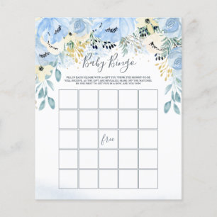 Papier Aquarelle Floral Baby shower Bingo Jeu