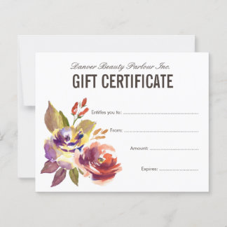 Papier Aquarelle Floral Beauté Salon Certificat cadeau