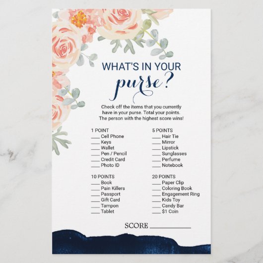 Papier Aquarelle Floral & Navy What's In Your Purse Game (Dos)