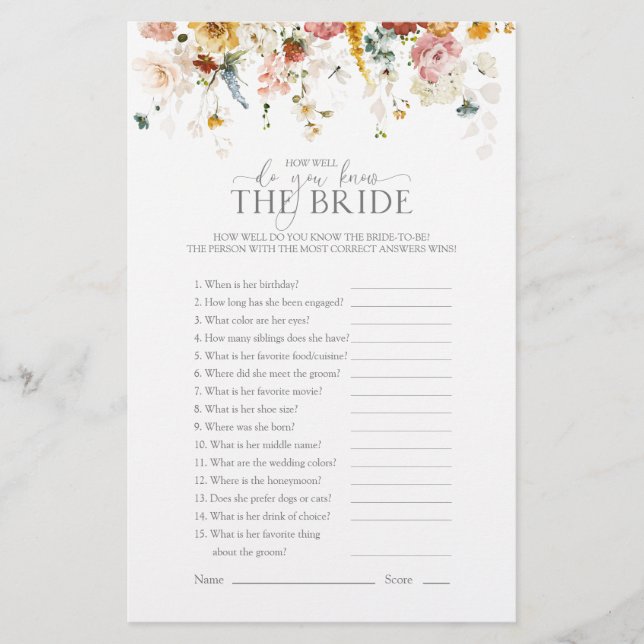 Papier Aquarelle Florale Comment Bien Connaissez-Vous Jeu (Devant)