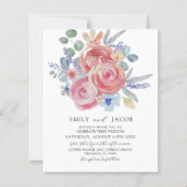 Papier Aquarelle florale rose budget QR Code Mariage (Devant)