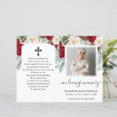 Papier Aquarelle florale rouge Photo Funérailles Programm (Debout devant)