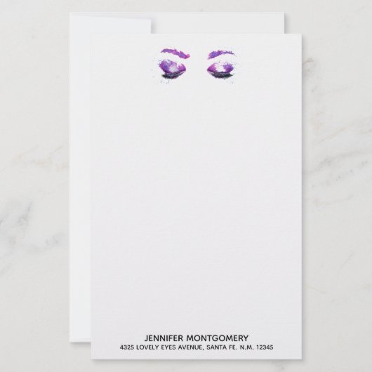 Papier Aquarelle glamour aux yeux et aux bouillons pourpr (Devant)
