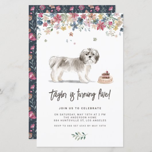 Papier Aquarelle Gris Chih Tzu Chien Invitation Anniversa (Devant / Derrière)