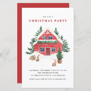 Papier Aquarelle hiver Cottage Noël Invitation