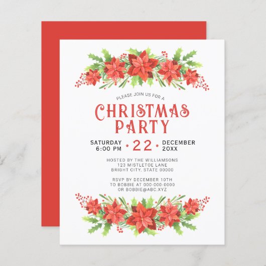 Papier Aquarelle Holly Noël Party Budget Invitation (Devant / Derrière)
