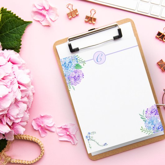 Papier Aquarelle Hydrangée Floral Haut talon Monogramme