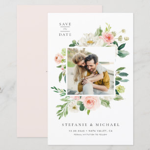 Papier Aquarelle Jardin Fleurs Photo Enregistrer la date